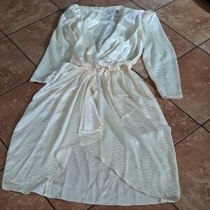 White Puff Sleeve Gown with Plunge Neckline